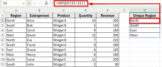 Using the FILTER Function to Extract Data Based on Drop-Down Selection