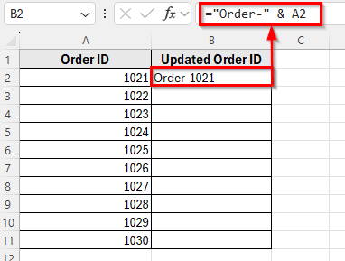 Using Ampersand (&) Operator to Add Text to Multiple Cells in Excel