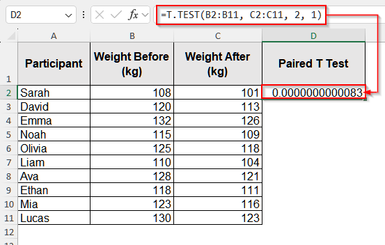 Do a Paired T Test With the T.TEST Function in Excel