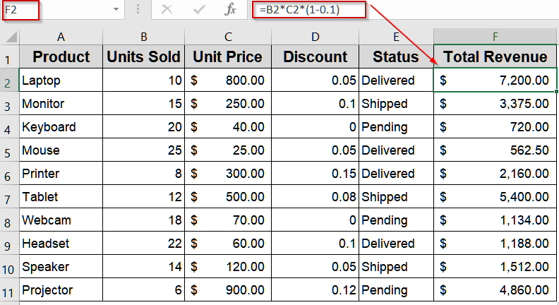 Enter Fixed Values Directly into Formulas
