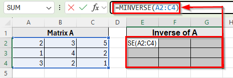 Using the MINVERSE Function to Calculate Inverse Matrix in Excel