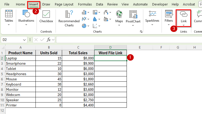 Create a Hyperlink to a Word Document in Excel