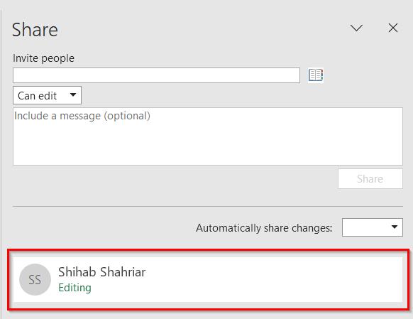 Using Excel’s Share Window Panel to See Who is in a Shared Excel File