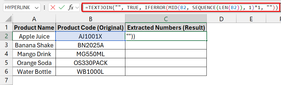 Using Dynamic Array Formula to Remove Text and Keep Only Numbers in Excel