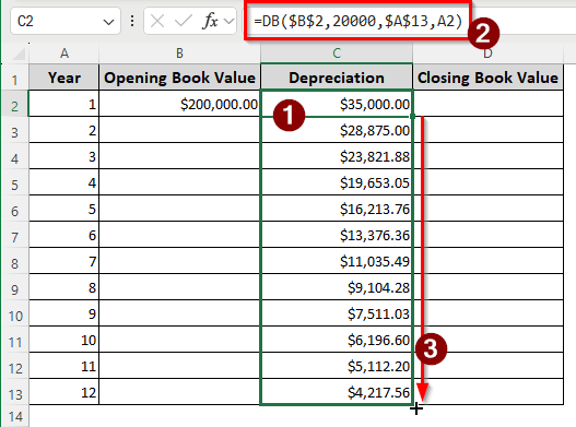 Using the DB Function to Calculate the Declining Balance Depreciation