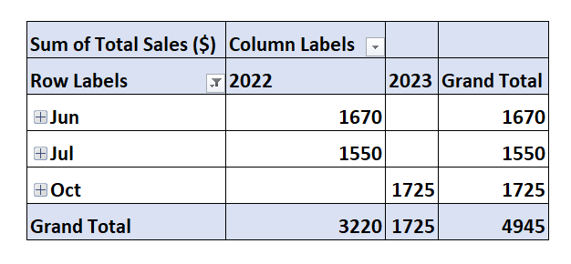 Using the PivotTable to Filter Dates by Month and Year