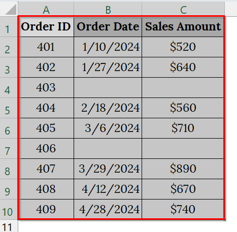 Remove Rows with Blank Cells from the Dataset