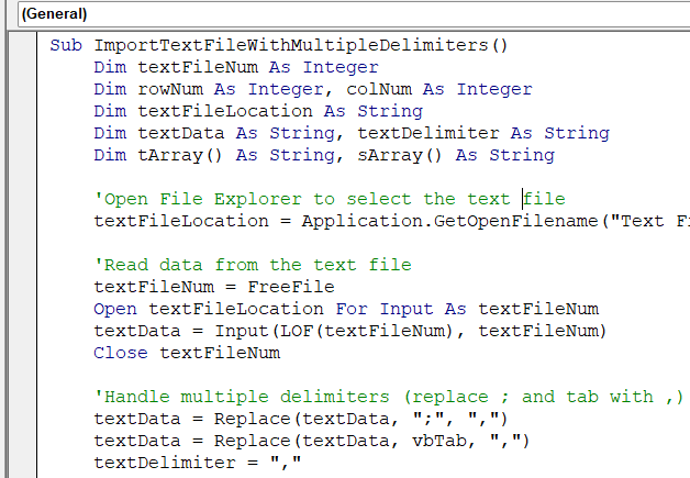 Import Text File with Multiple Delimiters into an Excel Worksheet
