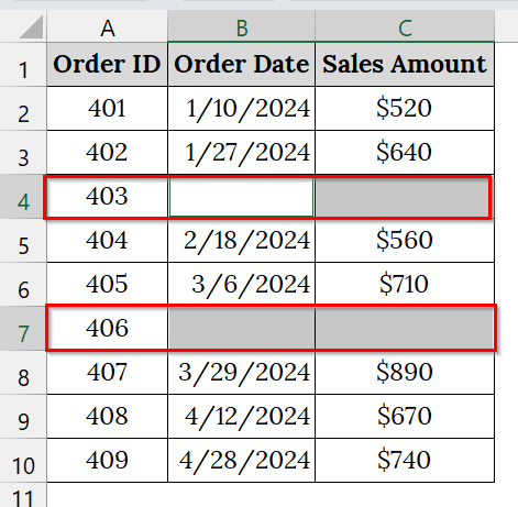 Remove Rows with Blank Cells from the Dataset
