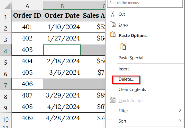 Remove Rows with Blank Cells from the Dataset