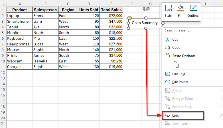 Create a Navigation Button Using Shapes in Excel