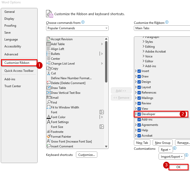 Using the Developer Tab to Create a Manual Drop-Down List in Word