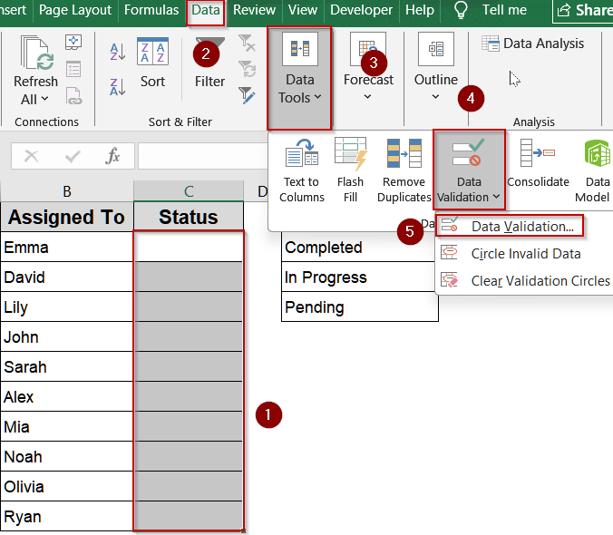 Steps to Create a Drop Down List with Color in Excel