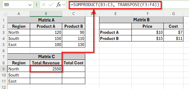 Using SUMPRODUCT and TRANSPOSE Functions as an Alternative