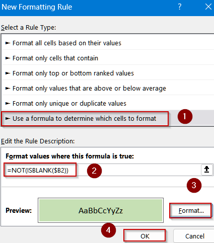 Insert a Simple Formula to Highlight Rows Containing Text