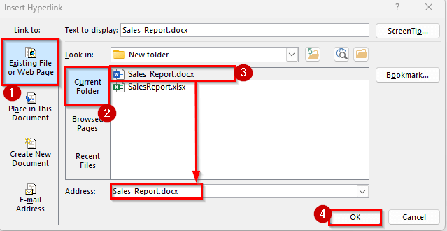 Create a Hyperlink to a Word Document in Excel
