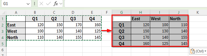 Using Paste Special to Transpose a Matrix in Excel
