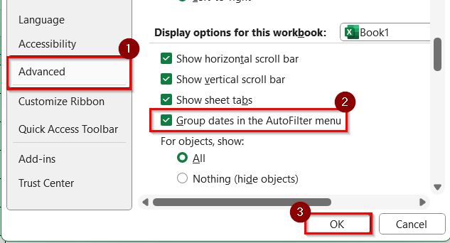 Enable Group Dates From the AutoFilter Menu