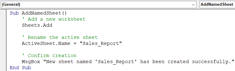 Add a New Sheet and Assign a Name in Excel VBA