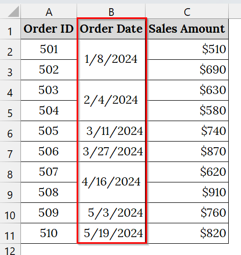 Unmerge Any Merged Cells in the Date Column