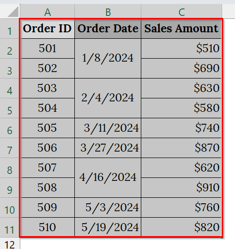 Unmerge Any Merged Cells in the Date Column