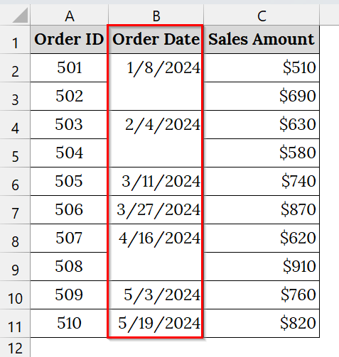 Unmerge Any Merged Cells in the Date Column
