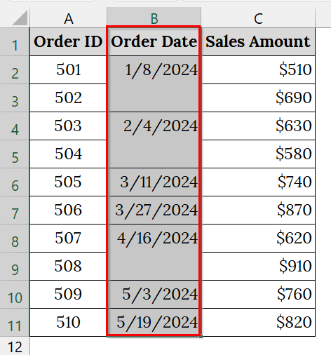 Unmerge Any Merged Cells in the Date Column