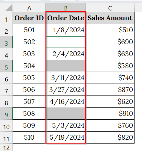 Unmerge Any Merged Cells in the Date Column