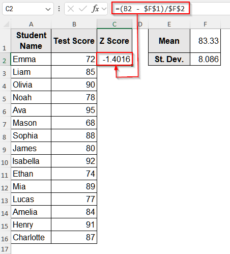 Convert Z Score to Probability in Excel