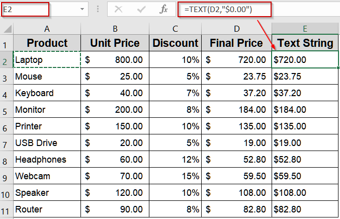 Formatting Outputs Using the TEXT Function