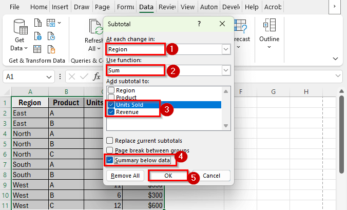 Using the Subtotal Feature to Group Rows and Add Subtotals in Excel