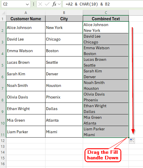 Using Ampersand and CHAR Function to Concatenate with a Line Break in Excel