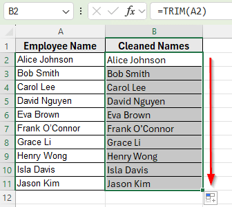 Using the TRIM Function to Remove Trailing Spaces in Excel