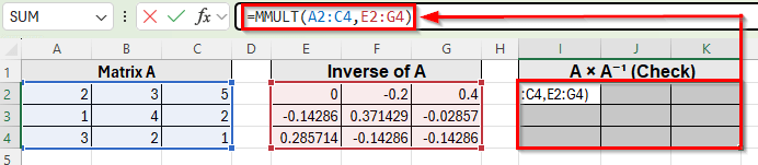Using the MINVERSE Function to Calculate Inverse Matrix in Excel