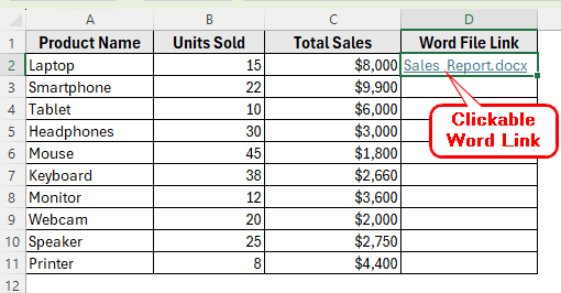 Create a Hyperlink to a Word Document in Excel