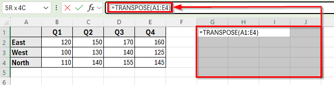 Using the TRANSPOSE Function to Transpose a Matrix in Excel