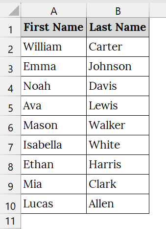 Applying the CONCAT Function to Merge Two Columns with a Space