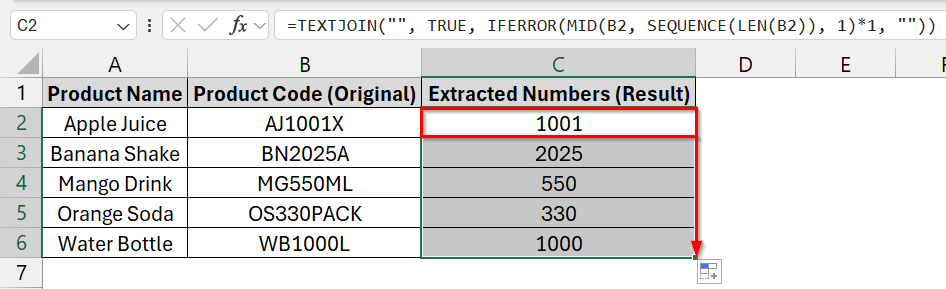 Using Dynamic Array Formula to Remove Text and Keep Only Numbers in Excel