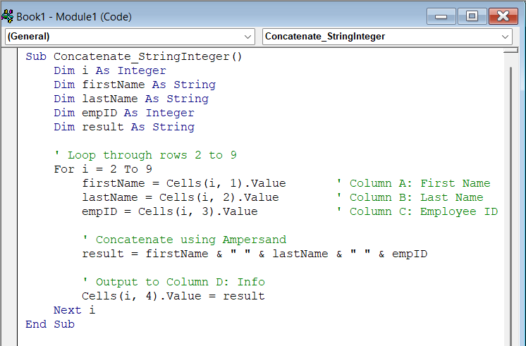 Concatenate String and Integer using Ampersand Operator in VBA