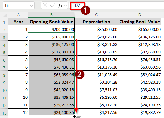 Using the DB Function to Calculate the Declining Balance Depreciation