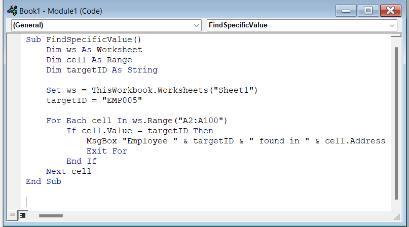 Examples of Exit For Command in Excel