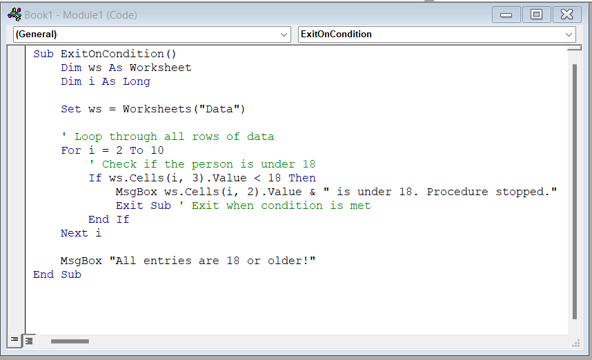 Examples of Exiting a Sub in Excel VBA 
