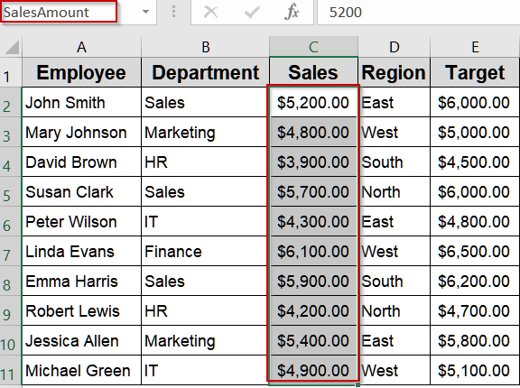Jump to Named Ranges Using the Name Box Dropdown