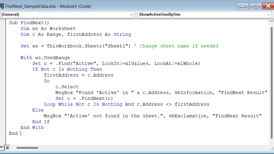 Find All Occurrences of a Word Using FindNext Method
