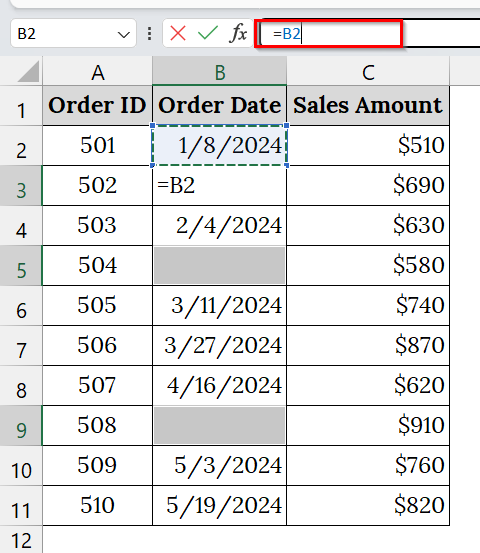 Unmerge Any Merged Cells in the Date Column