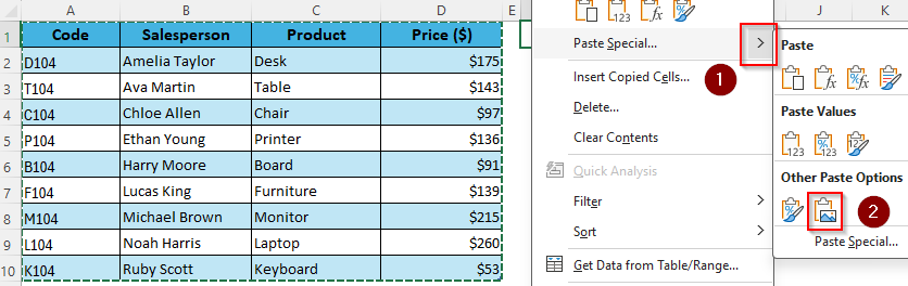 Turn an Excel Table into a Movable Picture