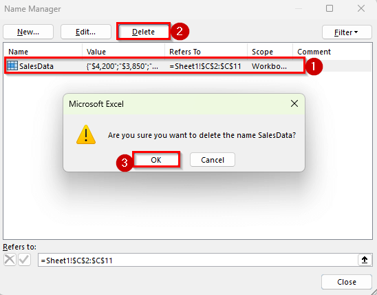 Using Name Manager to Delete Named Range in Excel