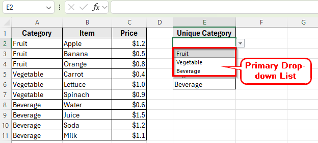 Create a Dynamic Drop-Down List Based on a Cell Value Using FILTER and UNIQUE