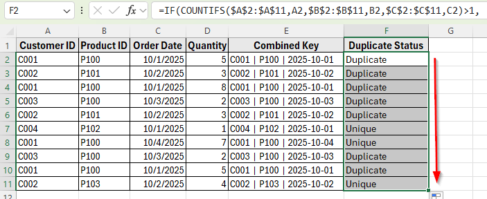 Using Helper Column and COUNTIFS to Find Duplicate Rows