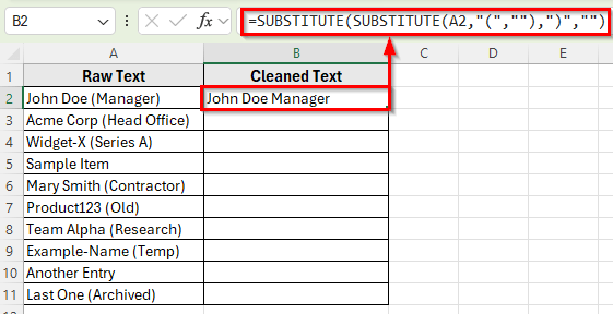 Applying the SUBSTITUTE Function to in Excel